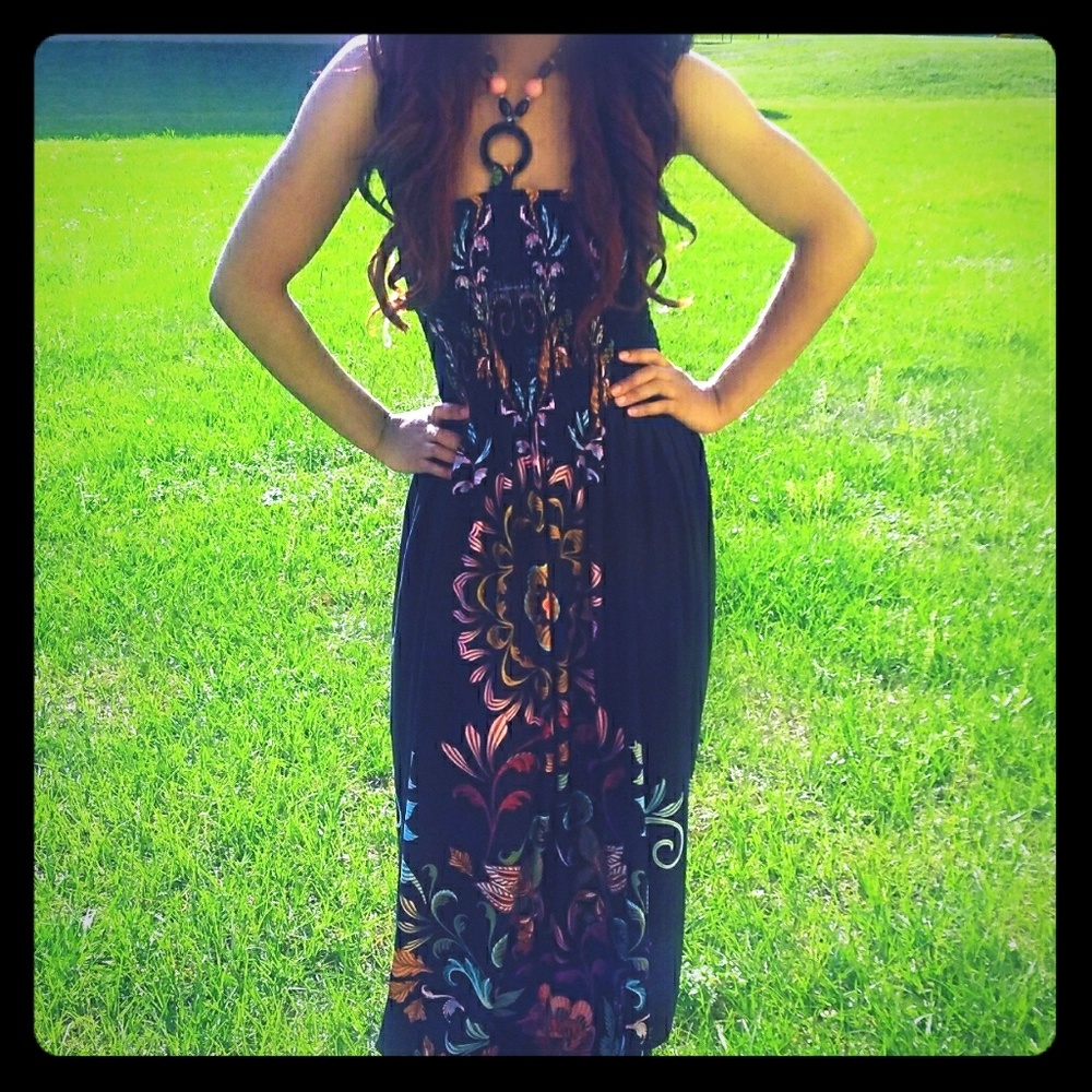 Beaded Halter Floral Maxi Dress